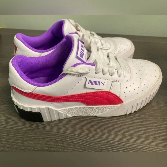 Puma Cali White Sneakers with Pink and Purple Highlights - 6 - Picture 8 of 8